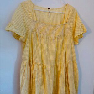 Free People Yellow Gingham Babydoll Dress M EUC